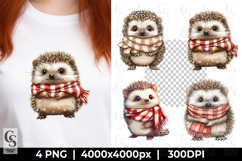 Cute Baby Hedgehog Winter Scarf Clipart Sublimation PNG Product Image 1