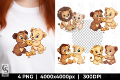 Cute Lion Cubs Eating Cookies Clipart Sublimation PNG Product Image 1