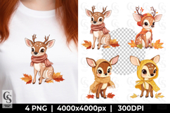 Cute Autumn Deer Clipart Sublimation PNG Product Image 1