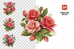 Pink and red roses with leaves clipart sublimation png Product Image 1
