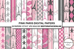 28 Pink Paris Digital Papers Set Eiffel Tower Oh la la Paper Product Image 1