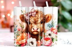 Highland Cow Florals 20oz Tumbler Wrap Sublimation Product Image 1