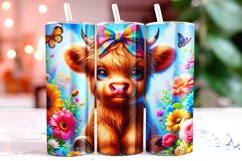 Cute Highland Cow Florals 20oz Tumbler Wrap Sublimation Product Image 1