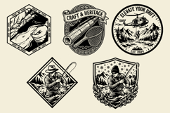 Premium Fly Fishing Emblems: 10 Black &amp; White Vector Badges Product Image 2