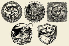 Premium Fly Fishing Emblems: 10 Black &amp; White Vector Badges Product Image 3