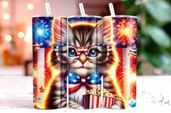 4th of July Cat Tumbler Wrap Sublimation, Patriotic Wrap Product Image 1