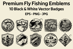 Premium Fly Fishing Emblems: 10 Black &amp; White Vector Badges Product Image 1
