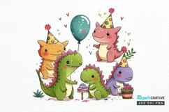 Watercolor Cute Dinosaurs Party png clipart Product Image 1
