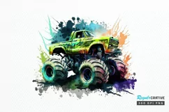 Watercolor Monster Truck png clipart Product Image 1