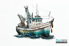 Retro Fishing Boat Clipart png clipart Product Image 1