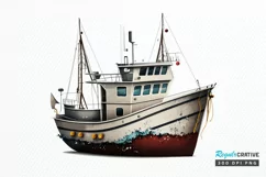 Retro Fishing Boat Clipart png clipart Product Image 1