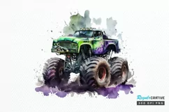 Watercolor Monster Truck png clipart Product Image 1