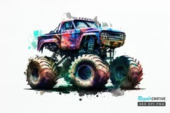 Watercolor Monster Truck png clipart Product Image 1