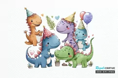 Watercolor Cute Dinosaurs Party png clipart Product Image 1