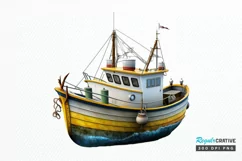 Retro Fishing Boat Clipart png clipart Product Image 1