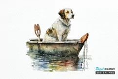 Dog Fishing Watercolor png clipart Product Image 1