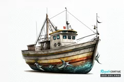 Retro Fishing Boat Clipart png clipart Product Image 1