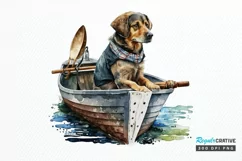 Dog Fishing Watercolor png clipart Product Image 1