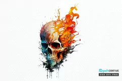 Watercolor Skull with Flames png clipart Product Image 1