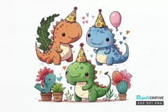 Watercolor Cute Dinosaurs Party png clipart Product Image 1