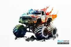 Watercolor Monster Truck png clipart Product Image 1