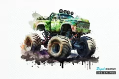 Watercolor Monster Truck png clipart Product Image 1