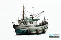 Retro Fishing Boat Clipart png clipart Product Image 1