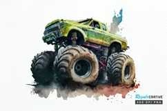 Watercolor Monster Truck png clipart Product Image 1