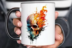 Watercolor Skull with Flames png clipart Product Image 2