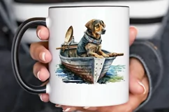 Dog Fishing Watercolor png clipart Product Image 2