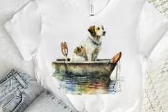 Dog Fishing Watercolor png clipart Product Image 3