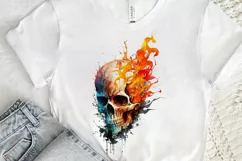 Watercolor Skull with Flames png clipart Product Image 3