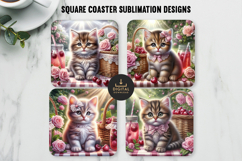 Cute Kitten Coaster PNG Bundle | Floral Sublimation Set Product Image 1