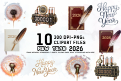 Vintage Steampunk New Year 2026 Clipart Bundle Product Image 1