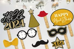 New Years Photo Prop Set - New Years Eve Photo Booth Props Product Image 1