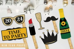 New Years Photo Prop Set - New Years Eve Photo Booth Props Product Image 2