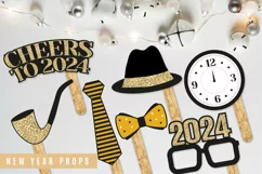 New Years Photo Prop Set - New Years Eve Photo Booth Props Product Image 3