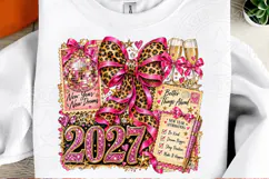 New Year 2027 PNG, Pink Leopard Glitter Bow Glam Celebration Product Image 2