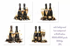 New Year's Eve Backgrounds, Bottle of Champagne, Black Gold Product Image 2