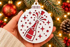 New Year Champagne Ornament SVG, Laser Cut Bauble Stars Product Image 1