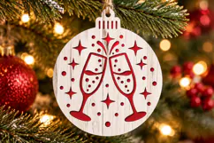 New Year Champagne Ornament SVG, Laser Cut Toasting Glasses Product Image 1