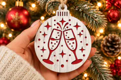 New Year Champagne Ornament SVG, Laser Cut Toasting Glasses Product Image 2