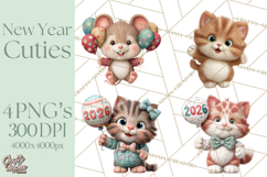 Cute New Year Clipart, Cartoon Animal New Year PNG Product Image 1