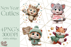 Cute New Year Clipart, Cartoon Animal New Year PNG Product Image 1