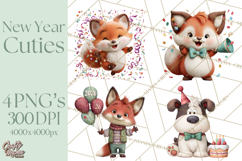 Cute New Year Clipart, Cartoon Animal New Year PNG Product Image 1