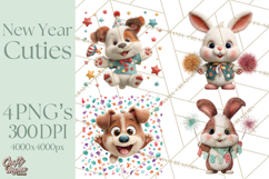 Cute New Year Clipart, Cartoon Animal New Year PNG Product Image 1