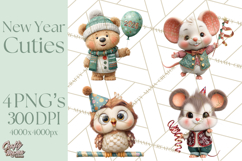 Cute New Year Clipart, Cartoon Animal New Year PNG Product Image 1