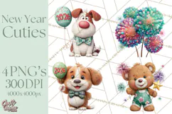 Cute New Year Clipart, Cartoon Animal New Year PNG Product Image 1
