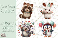 Cute New Year Clipart, Cartoon Animal New Year PNG Product Image 1