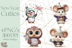 Cute New Year Clipart, Cartoon Animal New Year PNG Product Image 1